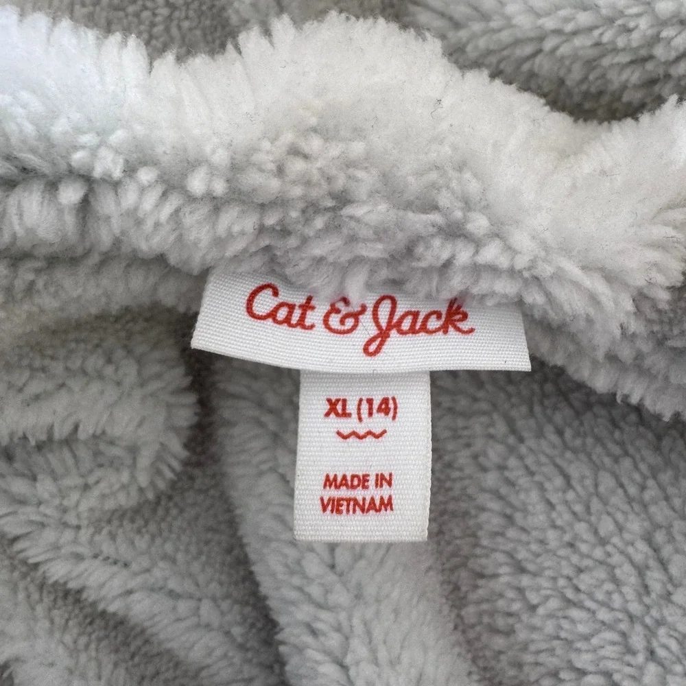 Cat & Jack Kids Blue Denim Sherpa Lined Hooded Bomber Jacket XL 14 Full Zip Girl